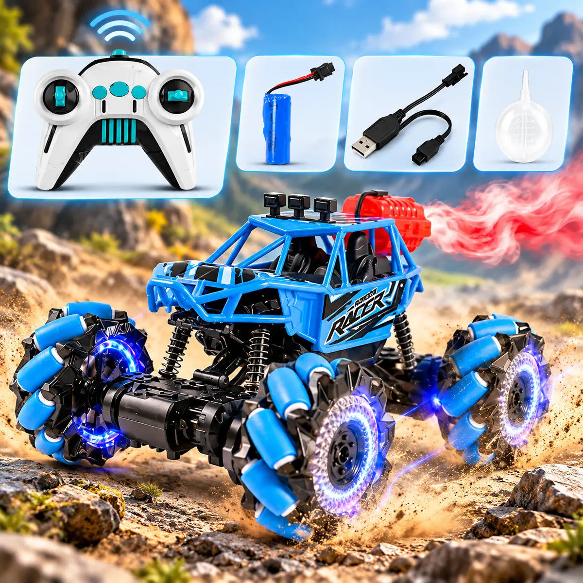 2.4GHz RC Stunt Climbing Truck with Smoke & LED Lights (Random Color | 3688-P116A)