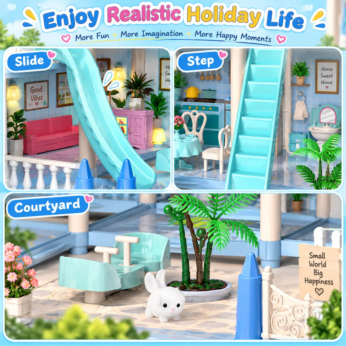 DIY Doll House Villa Set For Kids - Blue
