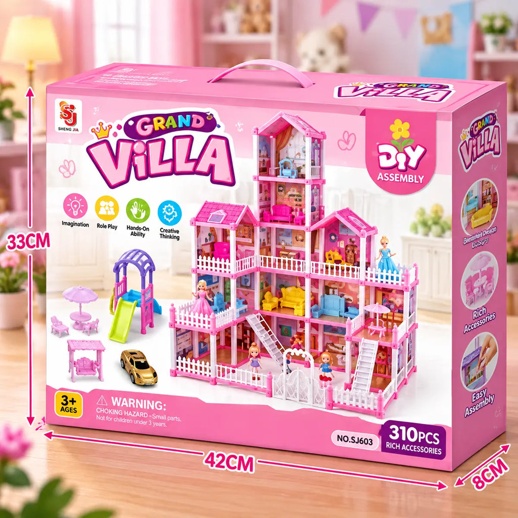 DIY Grand Villa Pink Doll House Playset (DSJ55-15 | 16)