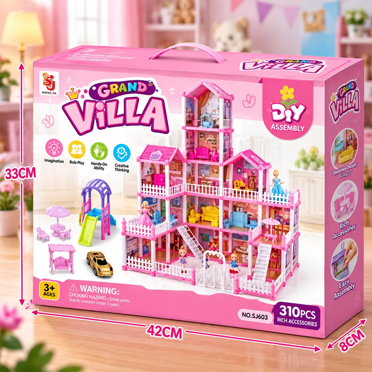 DIY Grand Villa Pink Doll House Playset (DSJ55-15 | 16)