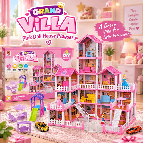DIY Grand Villa Pink Doll House Playset (DSJ55-15 | 16)