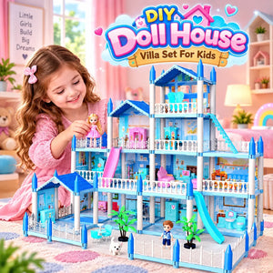 DIY Doll House Villa Set For Kids - Blue