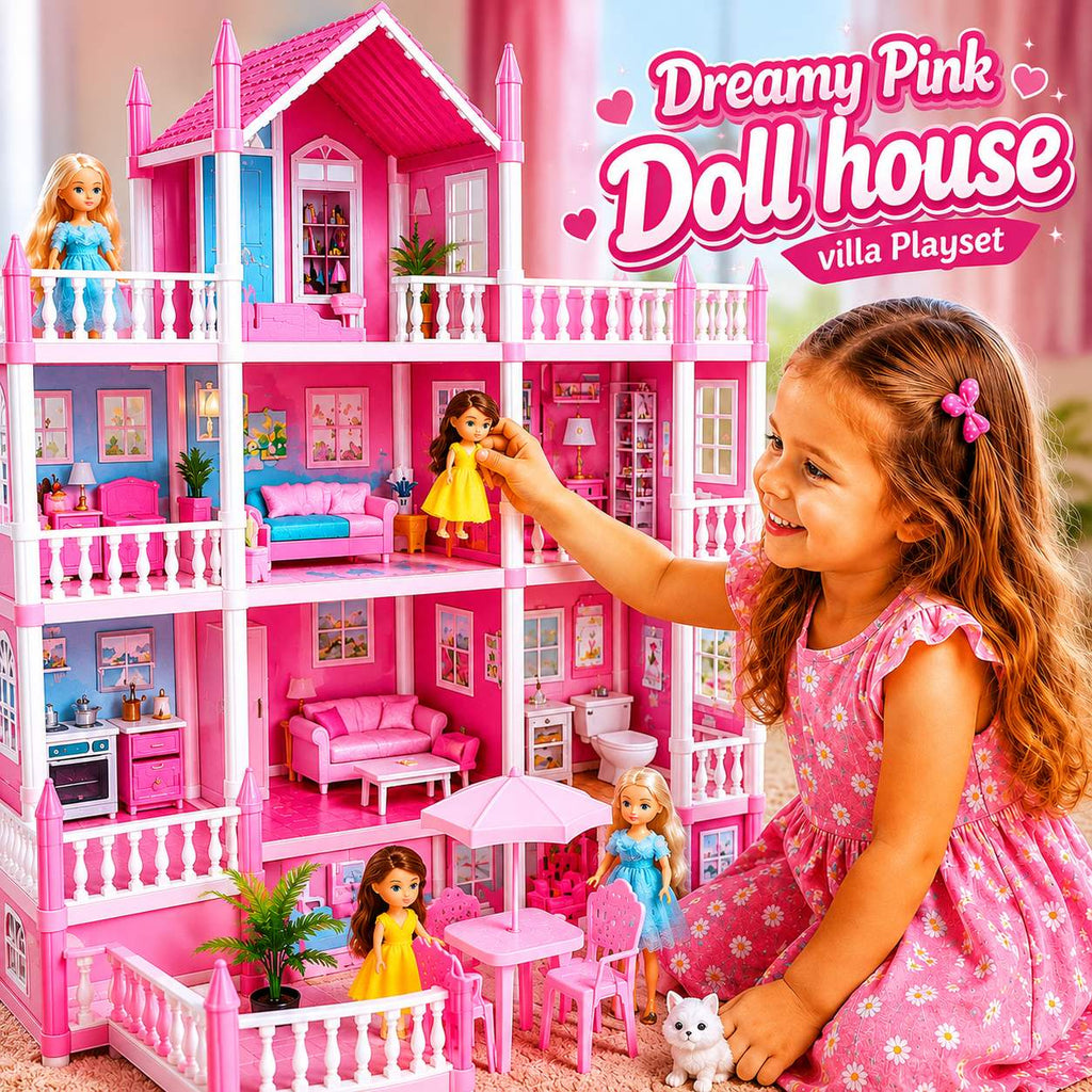 DIY Dreamy Pink Doll house villa Playset