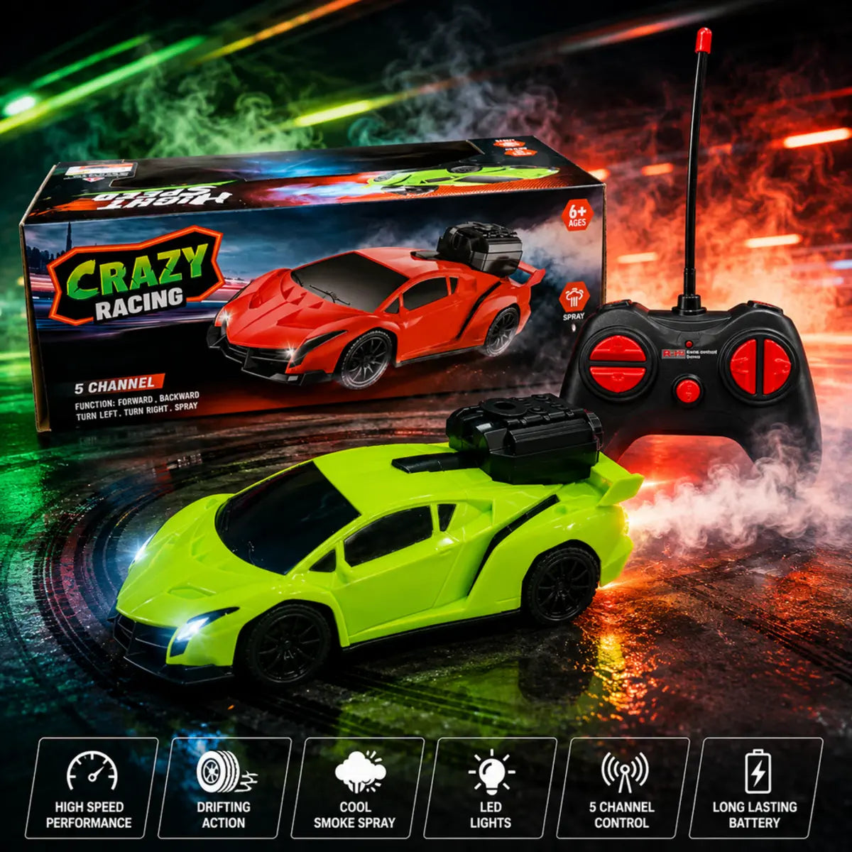 High Speed Remote Control Spray Car (Random Color | XJD575-68A)