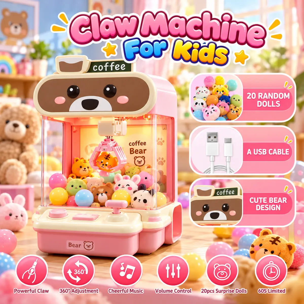 Mini Coffee Bear Claw Machine for Kids (LC-002)