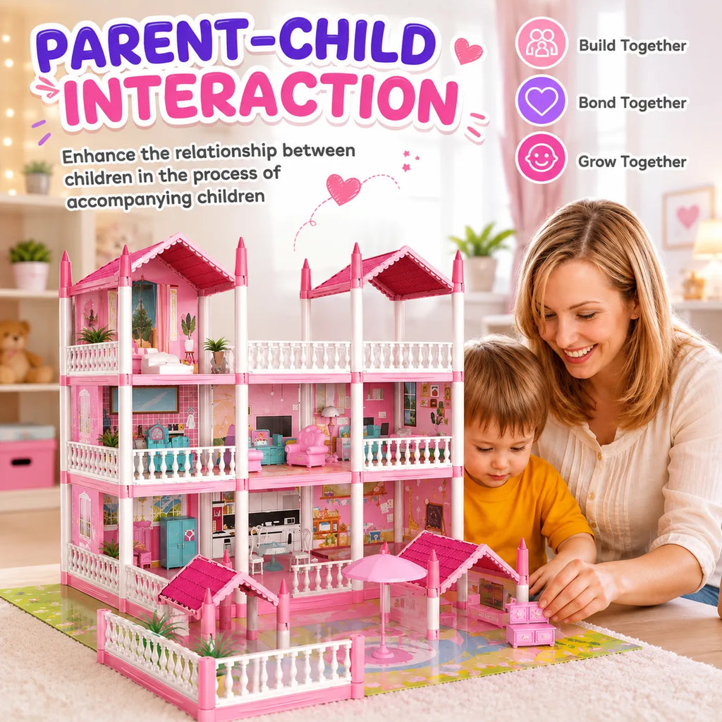 DIY Dreamy Pink Doll house villa Playset